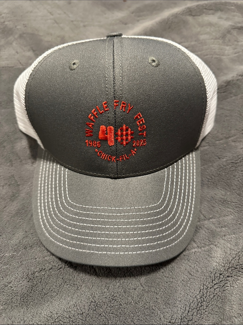 Port Authority Gray and White Waffle Fry Fest Trucker Hat with Red Embroidery
